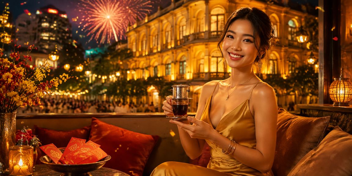 Người dùng Hà Nội nhận phong bì đỏ bonus trong dịp Tết và thưởng thức cà phê buổi sáng